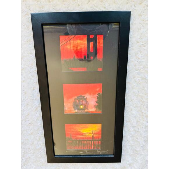 San Francisco California Trolley Golden Gate Bridge Black Frame Poster Wall Art - Picture 1 of 5